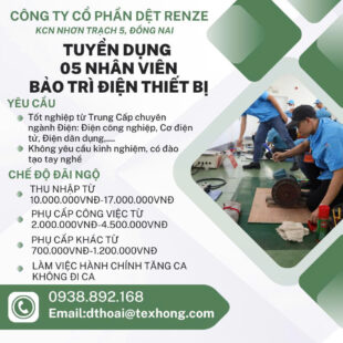 CÔNG TY CỔ PHẦN DỆT RENZE TUYỂN DỤNG